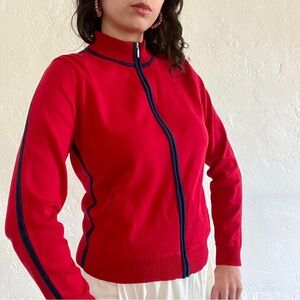 Vintage 90’s Tail Silk Red & Navy Mock Neck Zip Up Sweater Women's Size S